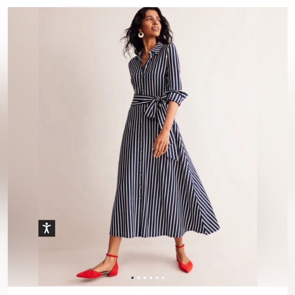 NEW Boden Marcia Dress Women 10 Long Jersey Shirtdress Striped Tie Belt Nautical - Picture 2 of 8